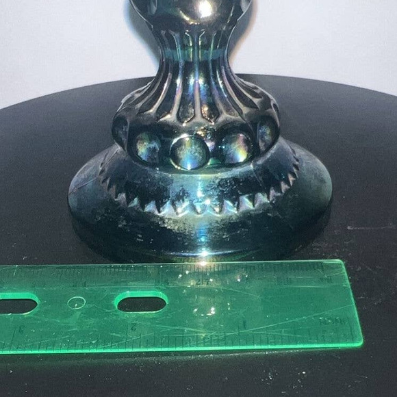 Vintage Indiana Glass Kings Crown, Blue Carnival Glass Compote Pedestal Bowl - Picture 6 of 6